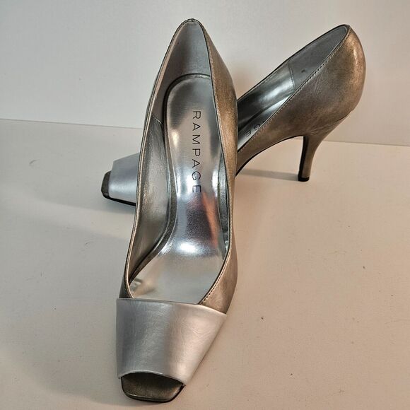 Rampage Size 7.5 Mystic‎ Silver Peep Square Toe Stiletto Heels - Picture 1 of 7